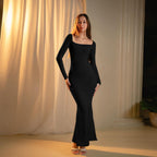 Square Collar Slimming Elegant Black Dress