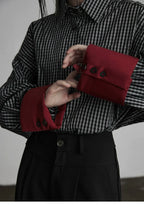 Black Oversized Cuff Color-Block Striped Shirt