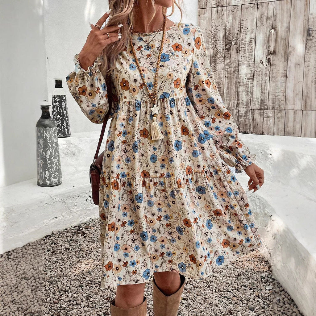 Norma Premium Women's Floral Dress with a Casual Cut and Puff Sleeves Wardrobe Essential