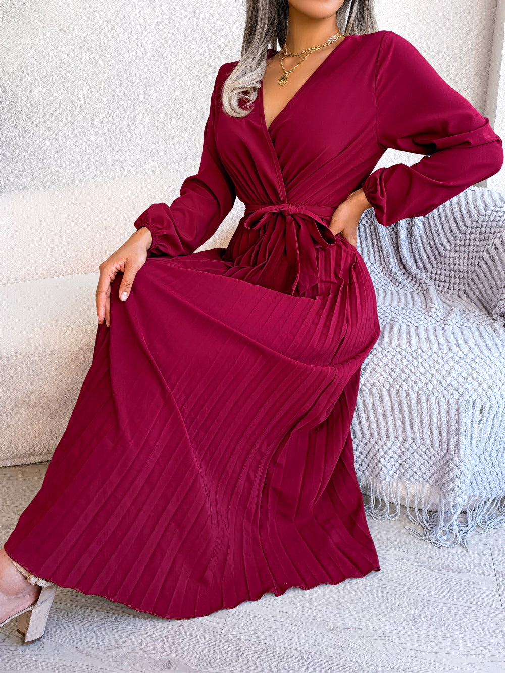 Cross Vneck Long Sleeve Dress