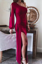 From The Source One Shoulder Maxi Dress Fuchsia