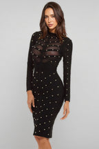 Georgiana Long Sleeve Mesh Bandage Midi Dress