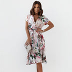 Wanda Exclusive Women's Floral Midi Wrap Dress Premium Wardrobe Essential