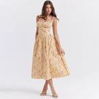 Dress Square Collar Cami Dress Slim Fit Backless Sweet Spicy Wind Floral Dress
