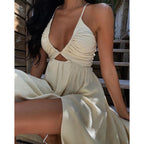 Bandeau V Neck Dress Loose Vacation Split Large Swing