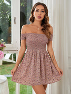Weiss Floral Shimmer Tie Dress Burgundy