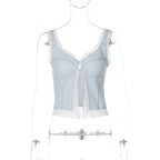 Lace Trim Striped Button Camisole