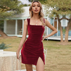 DressBetty - Solid Color Slim Velvet Dress