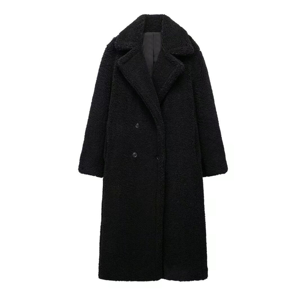 Athalia Double-Breasted Long Teddy Coat