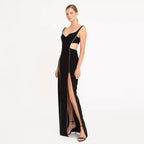 Tight Bandage One Piece Dress Split Sleeveless Drilling Diamond Cropped Outfit Dress