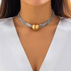 Bold Bead Pendant Choker Layered Necklace