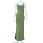 Sleeveless solid square neck mermaid hem cami maxi dress