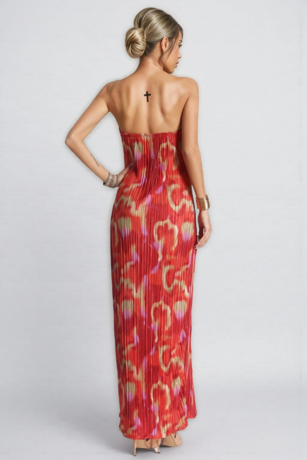 Zina Sheath Printed Pleated Maxi Dress