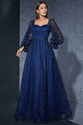 Crana Blue Embroidered Mesh Maxi Dress