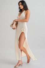 Odele Halter Floral Applique Knit Maxi Dress