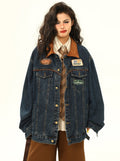 Racing Patch Denim Jacket with Corduroy Collar
