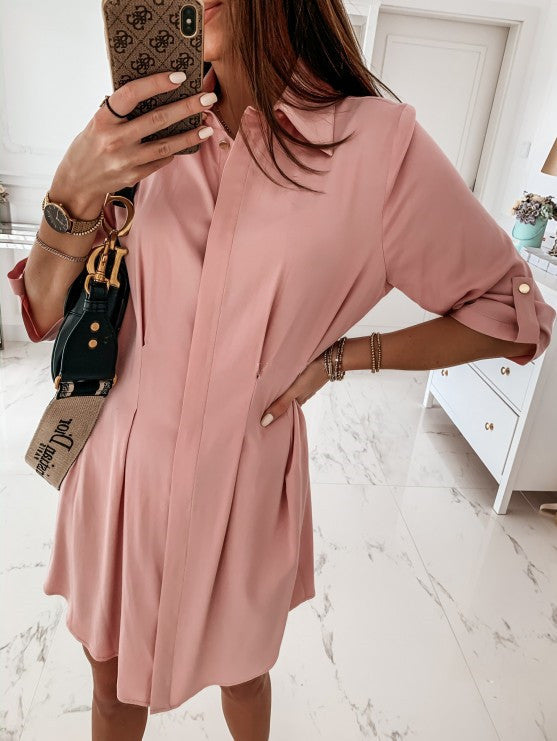 Harmony Cotton Button Down Shirt Dress Blush