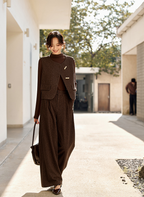 Herringbone Three-Piece Set â€?Vest, Blouse & Wide-Leg Pants