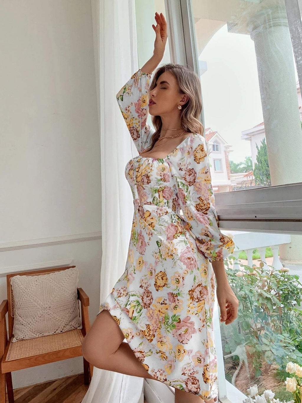 Still Your Cotton Blend Puff Sleeve Babydoll Dress