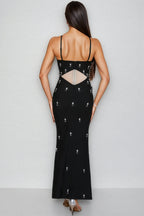 Keirar Black Dark Print Backless Maxi Dress
