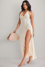 Odele Halter Floral Applique Knit Maxi Dress