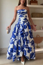Perfect Moment Floral Off Shoulder Ruched Bodice Drape Bubble Hem Maxi Dress