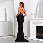 Drilling Lace up Cutout Pleated Fishtail Dress
