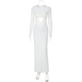 Cutout Slim Pleated Solid Color Long Sleeve Dress