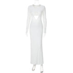 Cutout Slim Pleated Solid Color Long Sleeve Dress