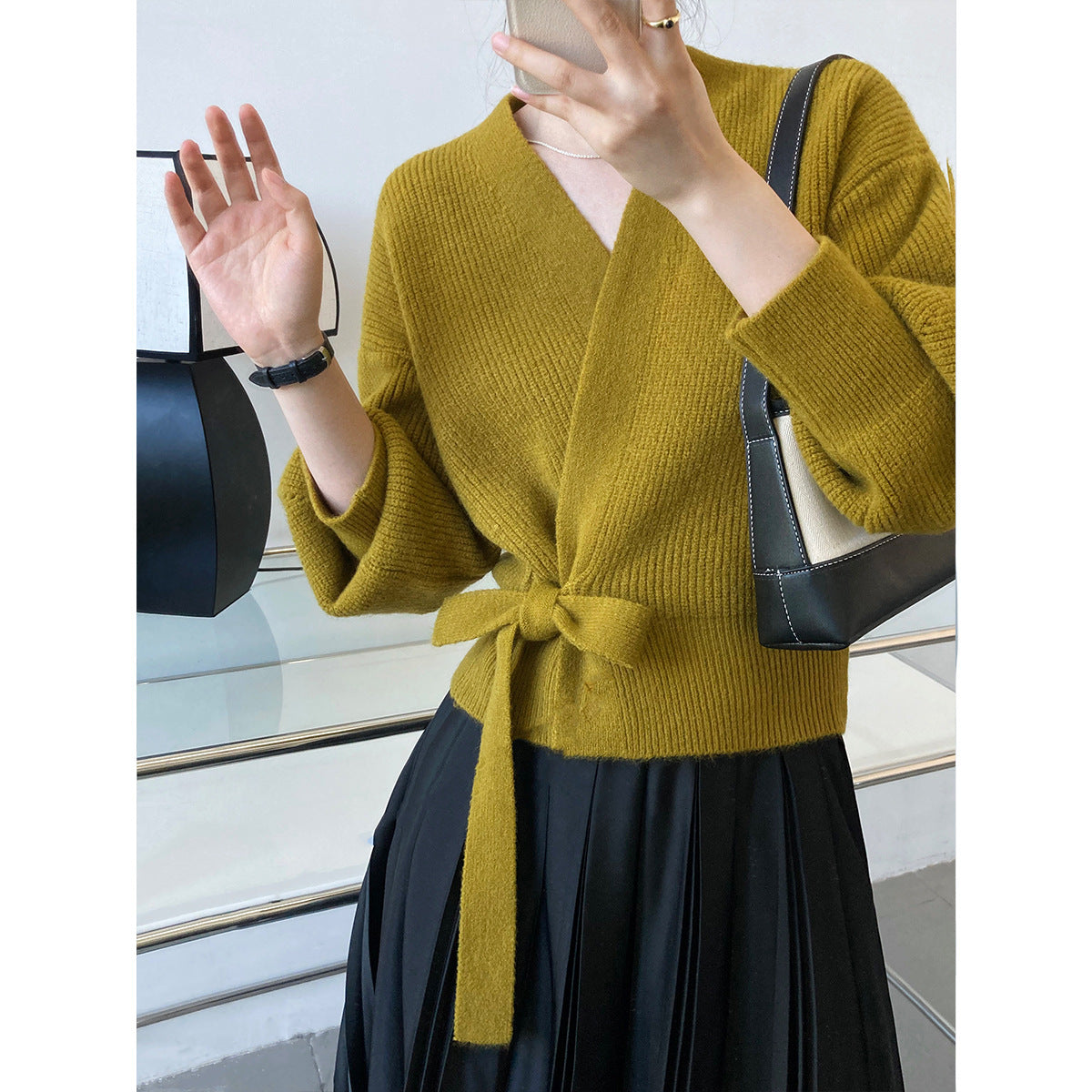 Creamy Flatwhite Wrap Tied Cardigan