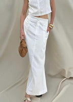 Isla Linen Blend Set – Sleeveless Top & Front-Slit Maxi Skirt