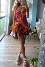Boho Happiness Tie-dye Print Back Lace-up Stretch Mini Dress