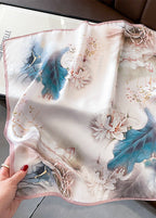 Lotus Veil - Floral Satin Square Scarf