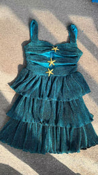 Little Mermaid Glitter Fabric Metal Starfish Hollow Layered Stretch One-piece Swimsuit