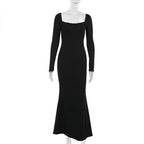 Square Collar Slimming Elegant Black Dress