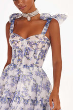 Fairytale Itself Organza Floral Print Tie Strap Maxi Dress