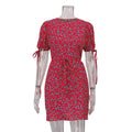 Floral Round Neck Short Sleeves Lace Up Slimming Dress