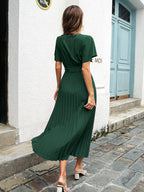 Josefa Satin Pleated Midi Dress Emerald FINAL