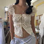 Mora Eyelet Tie-Front Blouse
