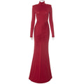 Turtleneck Long Sleeve with Padded Shoulder Pleated Hip Mop Fishtail Dress