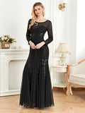 Dress Long Sleeve round Neck Slim Fit Fishtail Bridesmaid Cocktail Evening Dress for Toasting Elegant