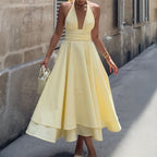 French Elegant Halter Waist Princess Dress Women Autumn