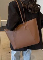 Elara – Two-Tone PU Leather Tote Bag with Long Shoulder Straps