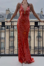 Reshape Beauty Fish Scale Sequin Cutout U-neck Slip Maxi Dress