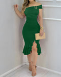 Natacha Minimalist Women's Evening Dress with Off the Shoulder Design and Voluminous Skirt Boutique Collection