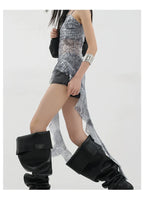 Black Asymmetric Ribbon Strap Tank Top With Ruffle Edge Design