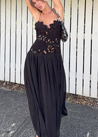Stephanie Flower Crochet Lace Bust Chiffon Fluffy Hem Maxi Dress