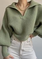 Minimalist Ribbed CollaRed Knit Sweater