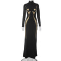 Printed Long Sleeve High Waist Dress
