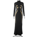Printed Long Sleeve High Waist Dress